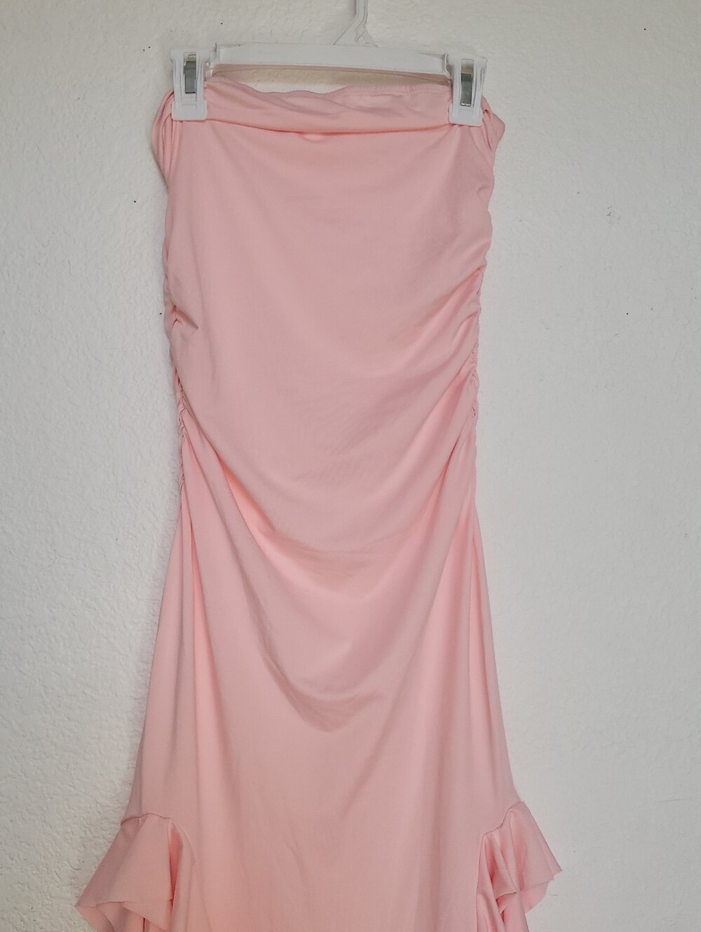 Strapless Pink Ruffle Column Dress - Picture 4 of 10